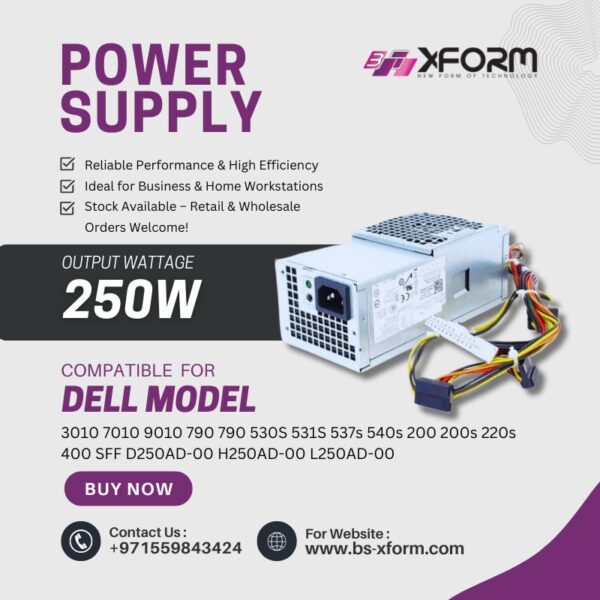 Power Supply 250 Watt Compatible For DELL Model 3010 7010 9010 790 790 530S 531S 537s 540s 200 200s 220s 400 SFF D250AD-00 H250AD-00 L250AD-00 - cover photo