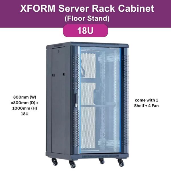 XForm Floor Stand Server Rack Cabinet (18U) 800mm (W) x 800mm (D) x 1000mm (H) 18U come with 1 Shelf + 4 Fan - feature photo p1