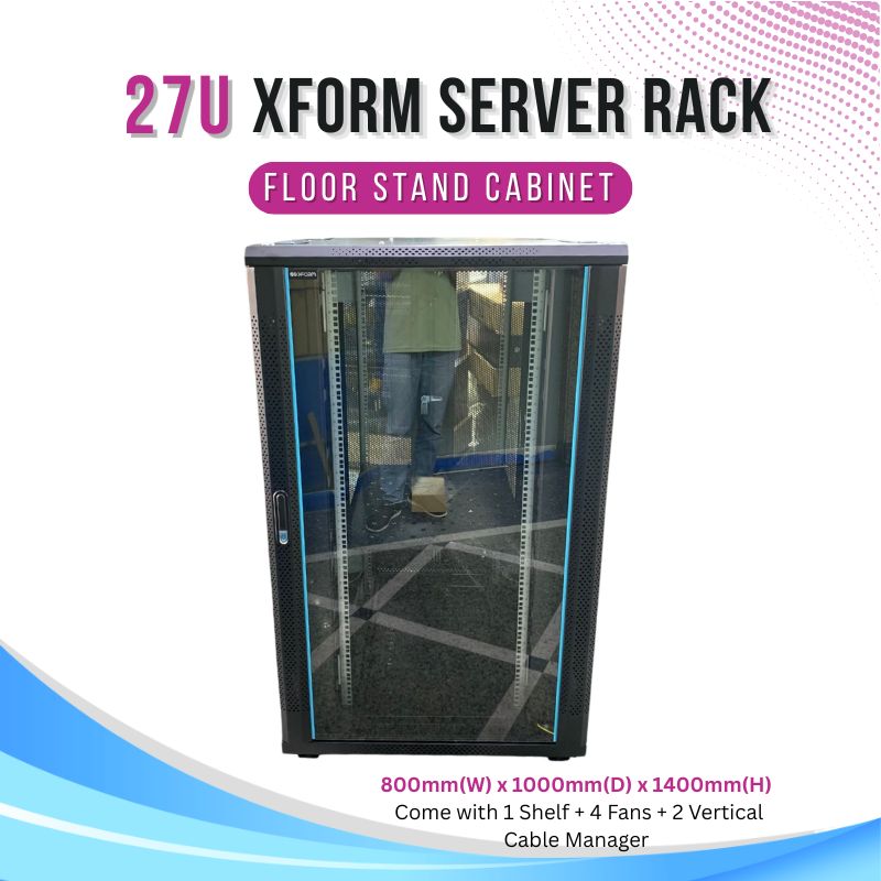 _1000mm (D) x 1400mm (H) 27U come with 1 Shelf + 4 Fan + 2 Vertical cable Manager - product photo p1