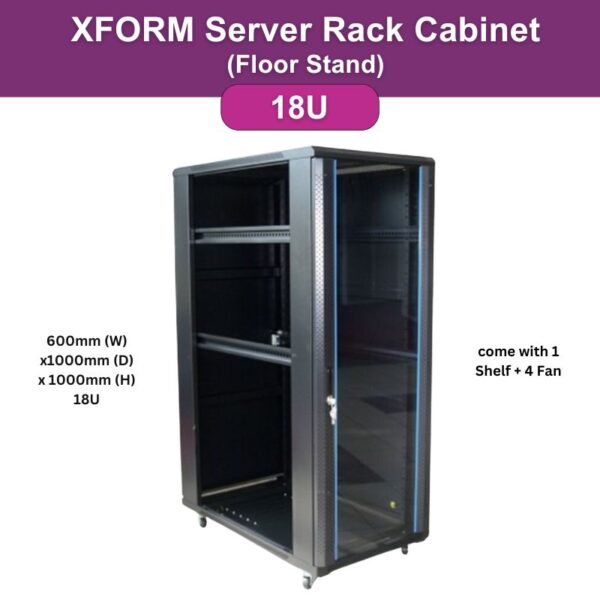 XForm Floor Stand Server Rack Cabinet (18U) 600mm (W) x 1000mm (D) x 1000mm (H) come with 1 Shelf + 4 Fan - feature photo p1