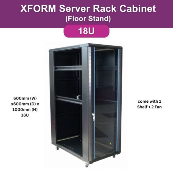 XForm Floor Stand Server Rack Cabinet (18U) 600mm (W) x600mm (D) x 1000mm (H) 18U come with 1 Shelf + 2 Fan - feature photo p1