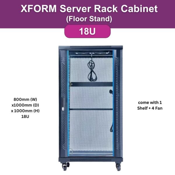 XForm Floor Stand Server Rack Cabinet (18U) 800mm (W) x 1000mm (D) x 1000mm (H) 18U come with 1 Shelf + 4 Fan - feature photo p1