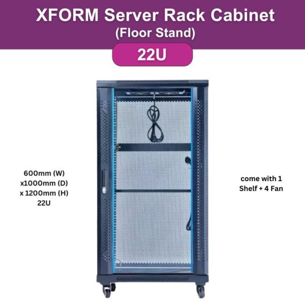 XForm Floor Stand Server Rack Cabinet (22U) 600mm (W) x 1000mm (D) x 1200mm (H) 22U come with 1 Shelf + 4 Fan - feature photo 1