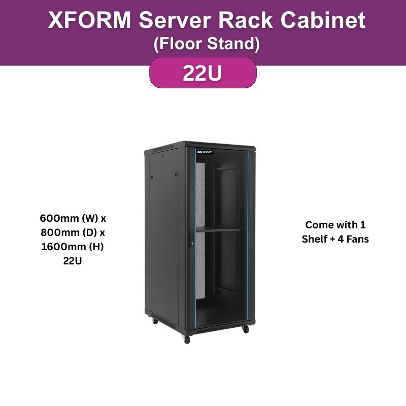 XForm Floor Stand Server Rack Cabinet (22U) 600mm (W) x 800mm (D) x 1200mm (H) 22U come with 1 Shelf + 4 Fan - cover - photo - p - 01