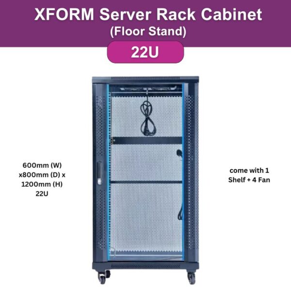 XForm Floor Stand Server Rack Cabinet (22U) 600mm (W) x 800mm (D) x 1200mm (H) 22U come with 1 Shelf + 4 Fan - feature photo - p1