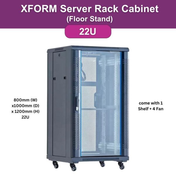 XForm Floor Stand Server Rack Cabinet (22U) 800mm (W) x 1000mm (D) x 1200mm (H) 22U come with 1 Shelf + 4 Fan - feature photo - f1