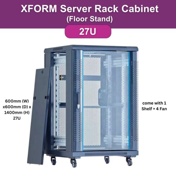 XForm Floor Stand Server Rack Cabinet (27U) 600mm (W) x 600mm (D) x 1400mm (H) 27U come with 1 Shelf + 2 Fan - feature photo - p1