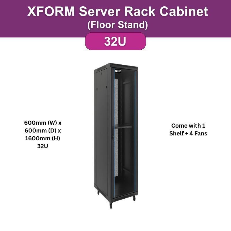 XForm Floor Stand Server Rack Cabinet (32U) 600mm (W) x 600mm (D) x 1600mm (H) 32U come with 1 Shelf + 2 Fan - cover - photo - 1