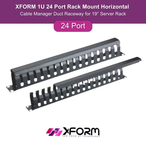 XFORM 1U 24 Port Rack Mount Horizontal Cable Manager Duct Raceway for 19″ Server Rack - feature photo