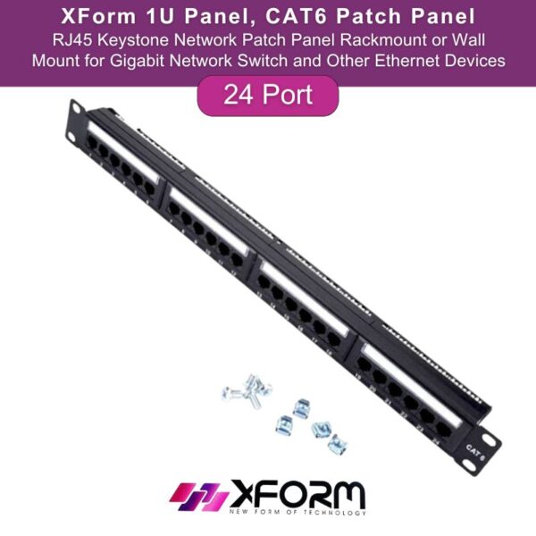 XForm 1U 24 Port Patch Panel, Cat6 Patch Panel, RJ45 Keystone Network Patch Panel Rackmount or Wall Mount for Gigabit Network Switch and Other Ethernet Devices - feature photo 1