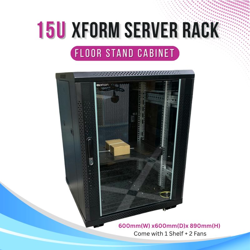 XForm Floor Stand Server Rack Cabinet (15U) 600mm(W) x600mm(D)x 890mm(H)15U come with 1 Shelf + 2 Fan - product cover pic 1