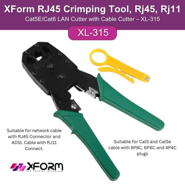 XForm RJ45 Crimping Tool, Rj45, Rj11 Cat5ECat6 LAN Cutter with Cable Cutter – XL-315 - feature photo