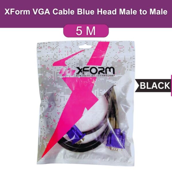 XForm VGA Cable Blue Head Male to Male 16.4Feet (5Meter) Black - feature photo