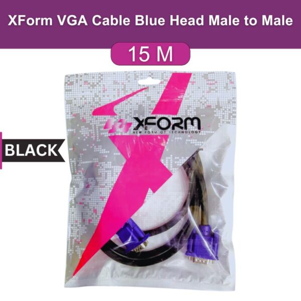 XForm VGA Cable Blue Head Male to Male 50Feet (15Meter) Black - feature photo