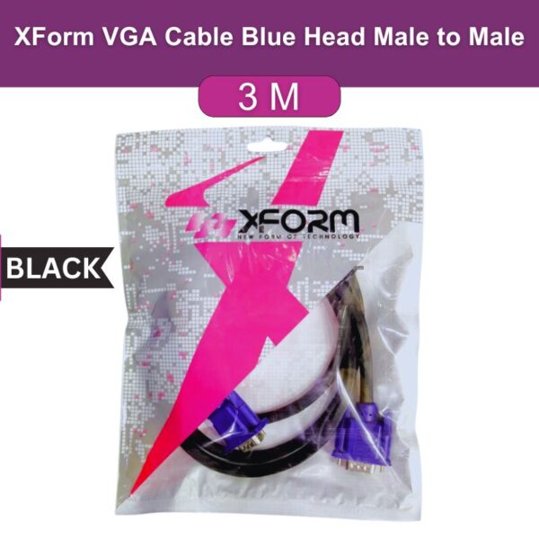 XForm VGA Cable Blue Head Male to Male 9.8Feet (3Meter) Black - feature photo