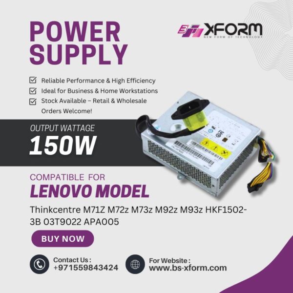 Power Supply 150 Watt Compatible For Lenovo Model Thinkcentre M71Z M72z M73z M92z M93z HKF1502-3B 03T9022 APA005 - cover photo