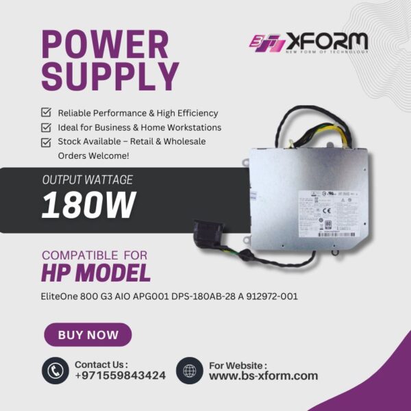 Power Supply 180 Watt Compatible For HP Model EliteOne 800 G3 AIO APG001 DPS-180AB-28 A 912972-001 - cover photo