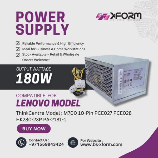 Power Supply 180 Watt Compatible For Lenovo ThinkCentre Model M700 10-Pin PCE027 PCE028 HK280-23P PA-2181-1 - cover photo