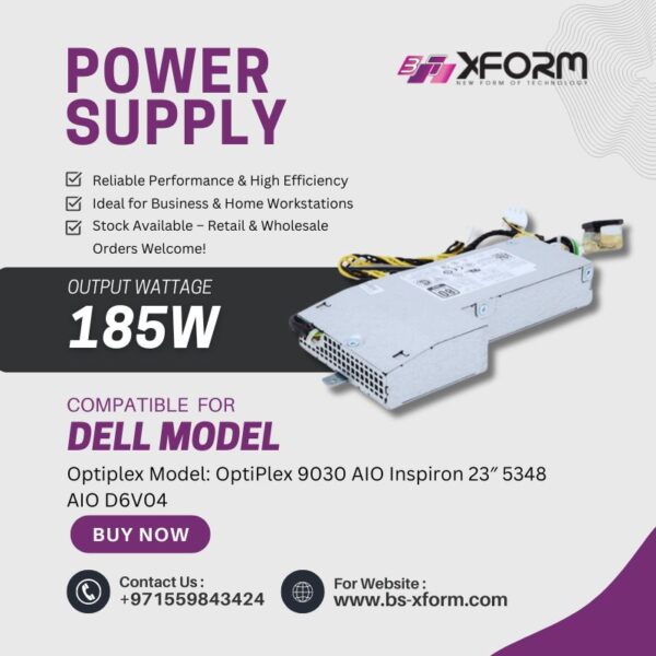 Power Supply 185 Watt Compatible For Dell Optiplex Model OptiPlex 9030 AIO Inspiron 23″ 5348 AIO D6V04 - cover photo 1