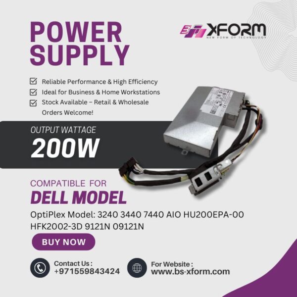 Power Supply 200 Watt Compatible For Dell OptiPlex Model 3240 3440 7440 AIO HU200EPA-00 HFK2002-3D 9121N 09121N - cover photo 1