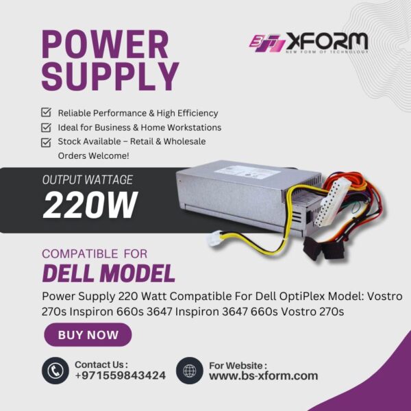 Power Supply 220 Watt Compatible For Dell OptiPlex Model Vostro 270s Inspiron 660s 3647 Inspiron 3647 660s Vostro 270s - cover photo 1