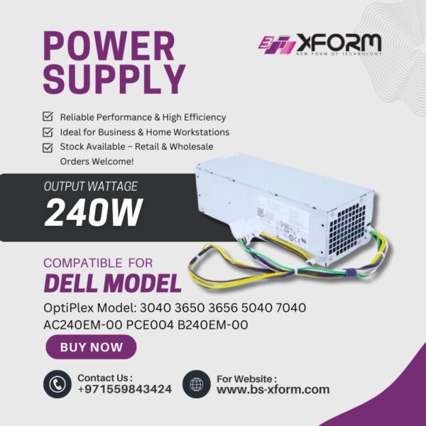 Power Supply 240 Watt Compatible For Dell OptiPlex Model 3040 3650 3656 5040 7040 AC240EM-00 PCE004 B240EM-00 - cover photo 1