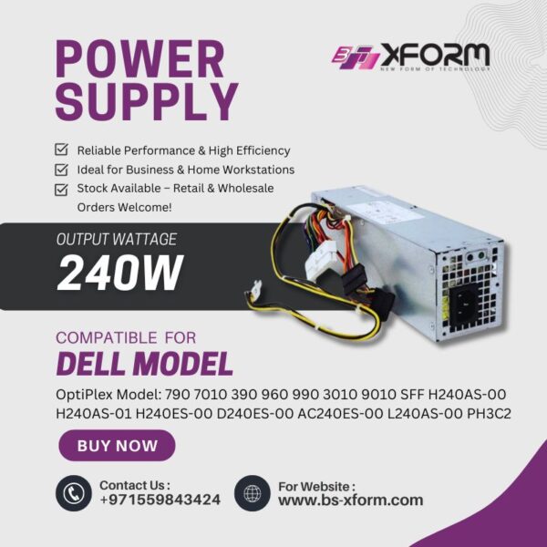 Power Supply 240 Watt Compatible For Dell OptiPlex Model 790 7010 390 960 990 3010 9010 SFF H240AS-00 H240AS-01 H240ES-00 D240ES-00 AC240ES-00 L240AS-00 PH3C2 - cover photo 1