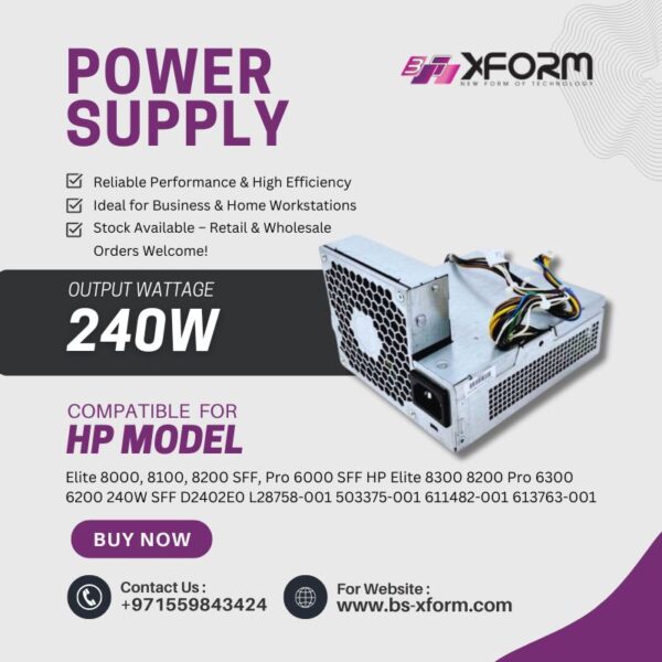 Power Supply 240 Watt Compatible For HP Model Elite 8000, 8100, 8200 SFF, Pro 6000 SFF HP Elite 8300 8200 Pro 6300 6200 240W SFF D2402E0 L28758-001 503375-001 611482-001 613763