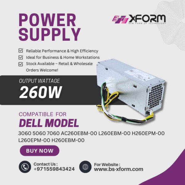 Power Supply 260 Watt 6-Pin Compatible For Dell OptiPlex Model 3060 5060 7060 AC260EBM-00 L260EBM-00 H260EPM-00 L260EPM-00 H260EBM-00 - cover photo