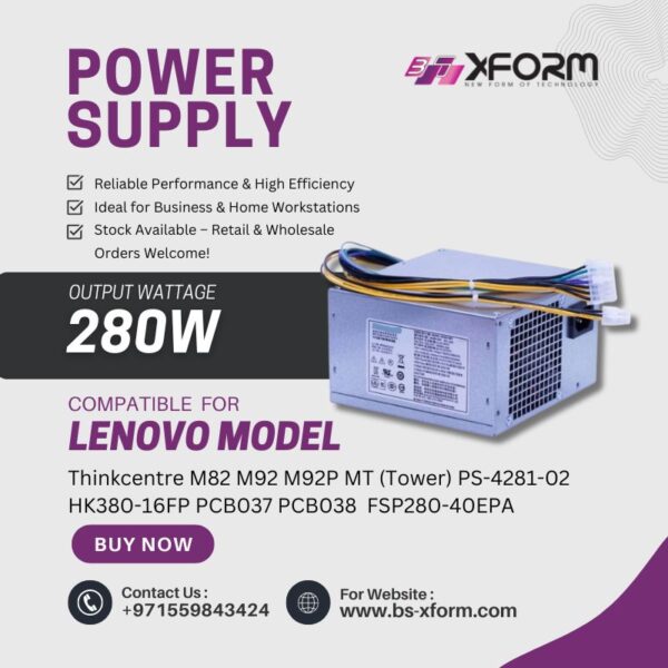 Power Supply 280 Watt Compatible For Lenovo Model Thinkcentre M82 M92 M92P MT (Tower) PS-4281-02 HK380-16FP PCB037 PCB038 FSP280-40EPA - cover photo
