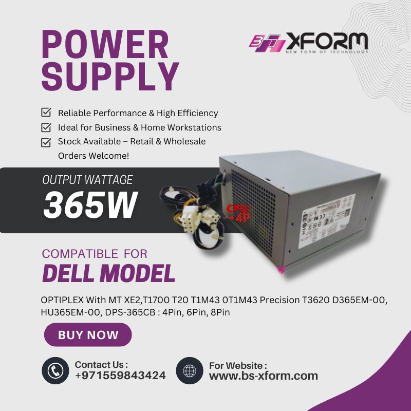 Power Supply 365 Watt Compatible For Dell OPTIPLEX With MT XE2,T1700 T20 T1M43 0T1M43 Precision T3620 D365EM-00, HU365EM-00, DPS-365CB 4Pin, 6Pin, 8Pin - cover photo