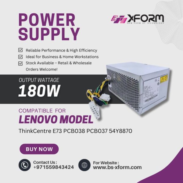 Power Supply 180 Watt Compatible For Lenovo Model ThinkCentre E73 PCB038 PCB037 54Y8870 - cover photo