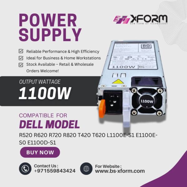 Power Supply 1100 Watt 80 PLUS Platinum HP Model R520 R620 R720 R820 T420 T620 L1100E-S1 E1100E-S0 E1100D-S1 - cover photo 1