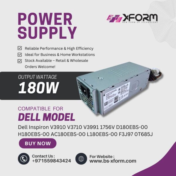 Power Supply 180 Watt Compatible For Dell OptiPlex Model Dell Inspiron V3910 V3710 V3991 1756V D180EBS-00 H180EBS-00 AC180EBS-00 L180EBS-00 F3J97 0T685J - cover photo 1