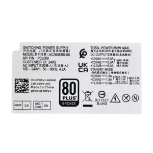 Power Supply 260 Watt Compatible For Dell OptiPlex Model 3000 3910 3710 3660 XPS8950 7000 5000 V3910 V3710 AC260EBS-00 D260EBS-00 L260EBS-00 H260EBS-00 PCL009 0NCM9 07JGJF 0HVW4Y HVW4Y - P6
