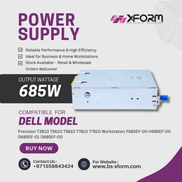 Power Supply 685 Watt 80 Plus Gold Compatible For Dell Model Precision T3610 T5610 T5810 T7810 T7910 Workstation F685EF-00 H685EF-00 D685EF-01 D685EF-00 - cover photo