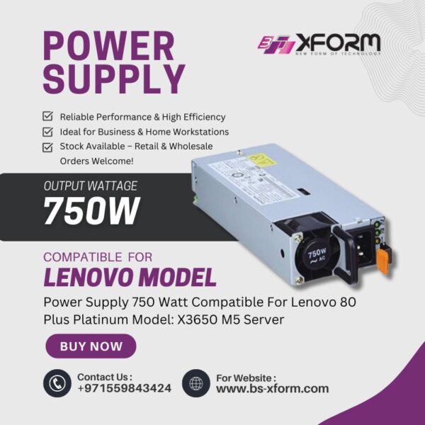 Power Supply 750 Watt Compatible For Lenovo 80 Plus Platinum Model X3650 M5 Server - cover photo