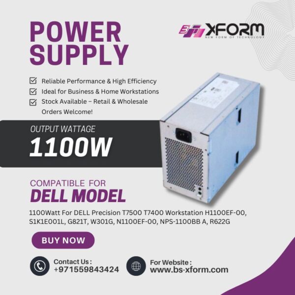Replc. Power Supply 1100W Compatible For Dell Model 1100Watt For DELL Precision T7500 T7400 Workstation H1100EF-00, S1K1E001L, G821T, W301G, N1100EF-00, NPS-1100BB A, R622G - cover ph
