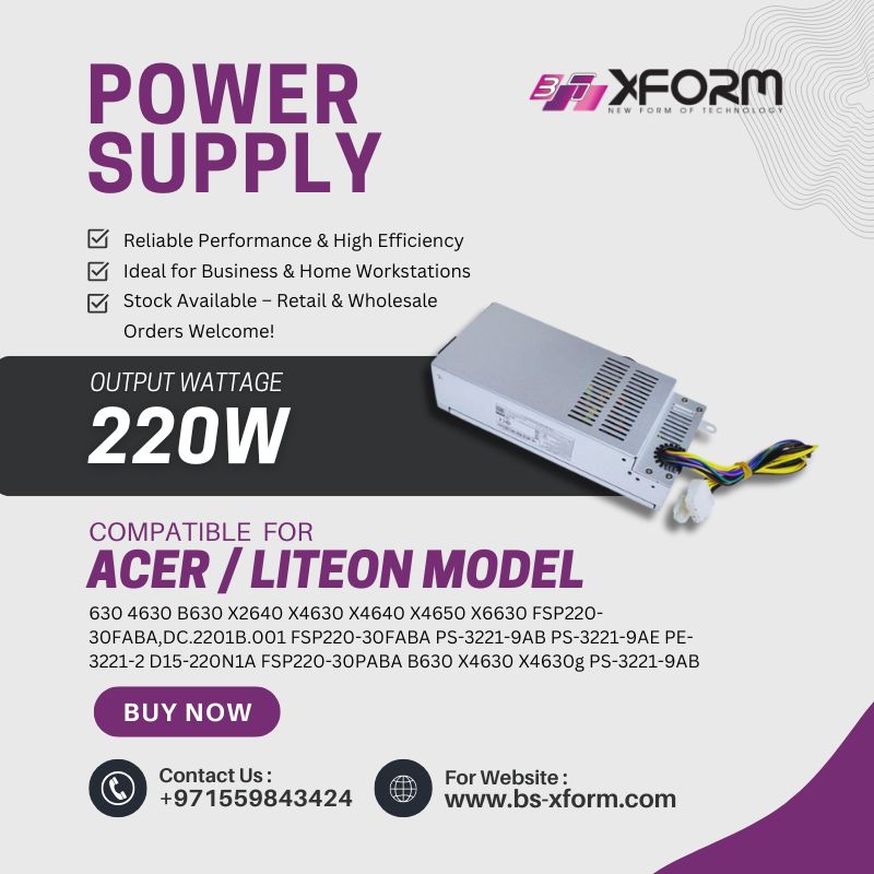 Replc. Power Supply 220W Compatible For Acer LITEON Model 630 4630 B630 X2640 X4630 X4640 X4650 X6630 FSP220-30FABA,DC.2201B.001 FSP220-30FABA PS-3221-9AB PS-3221-9AE PE-32