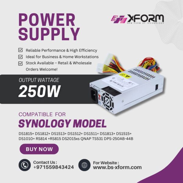 Replc. Power Supply 250W Compatible with Synology DS1815+ DS1812+ DS1513+ DS1512+ DS1511+ DS1813+ DS1515+ DS1010+ RS814 +RS815 DS2015xs QNAP TS531 DPS-250AB-44B - cover photo