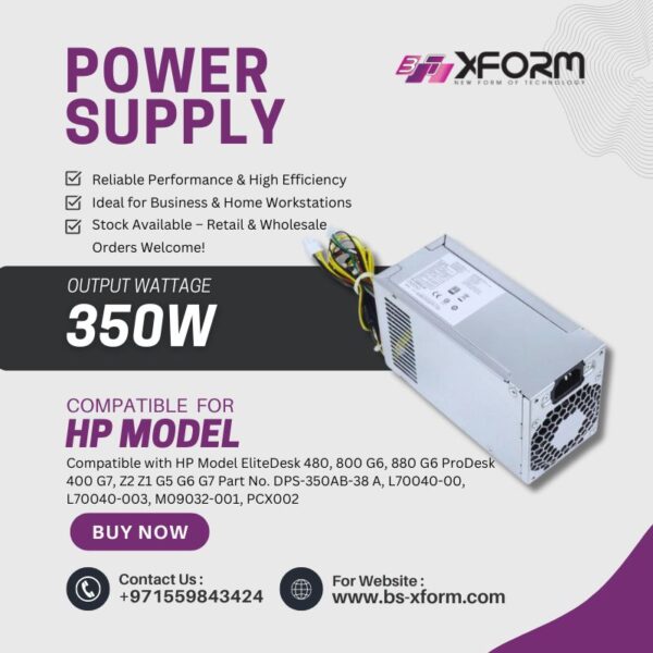 Replacement Power Supply 350W Compatible with HP Model EliteDesk 480, 800 G6, 880 G6 ProDesk 400 G7, Z2 Z1 G5 G6 G7 Part No. DPS-350AB-38 A, L70040-00, L70040-003, M09032-001,