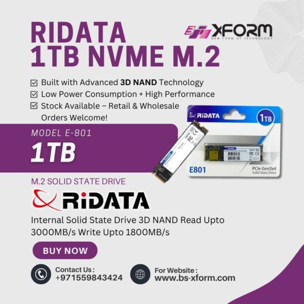 RiDATA 1 TB NVMe M.2 PCIe Gen3x4 2280 SSD Internal Solid State Drive 3D NAND Read Upto 3000MBs Write Upto 1800MBs - cover photo 1