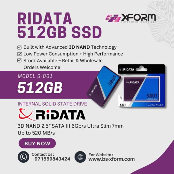 RiDATA 512 GB SSD (Internal Solid State Drive) 3D NAND 2.5″ SATA III 6Gbs Ultra Slim 7mm Up to 520 MBs - cover photo