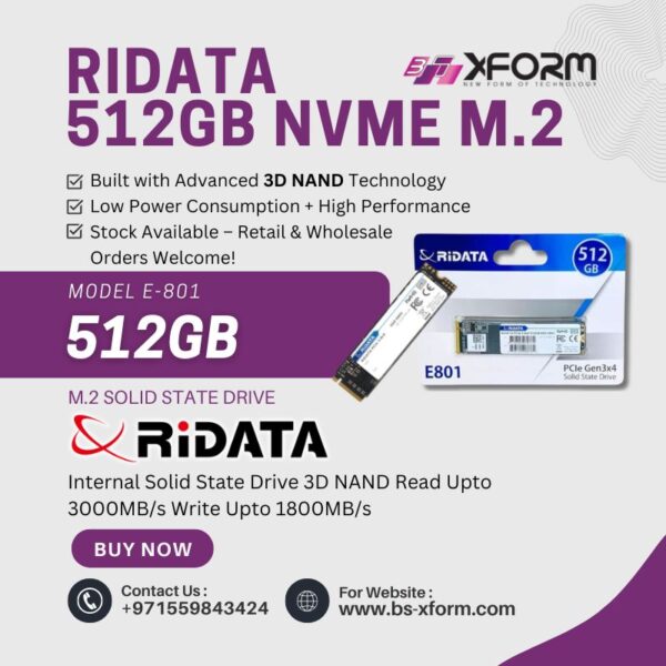 RiDATA 512GB NVMe M.2 PCIe Gen3x4 2280 SSD Internal Solid State Drive 3D NAND Read Upto 3000MBs Write Upto 1800MBs - cover photo 1
