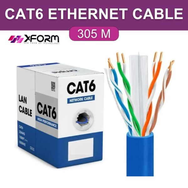 Cat6 Full Copper 23AWG Ethernet Cable 305M, High Speed LAN Ethernet Network Cable, 305M Bulk Cat6 Internet Cable 23AWG 4 2 0.57±0.01mm (305 Meter, Blue) - Cover Photo