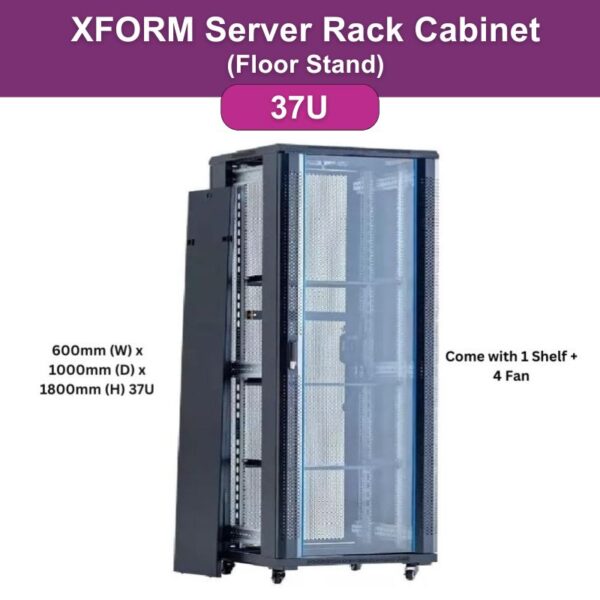 XForm Floor Stand 37U 600x1000 Server Rack Cabinet 600mm (W) x 1000mm (D) x 1800mm (H) 37U Come with 1 Shelf + 4 Fan - feature photo 1