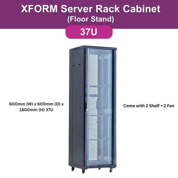 XForm Floor Stand 37U 600x600 Server Rack Cabinet 600mm (W) x 600mm (D) x 1800mm (H) 37U Come with 2 Shelf + 2 Fan - featured photo 1