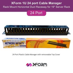 XForm 1U 24 port Cable Manager Rack Mount Horizontal Duct Raceway for 19 Server Rack 24 Port Plastic Cable Manager with removeable Top Cover - feature photo