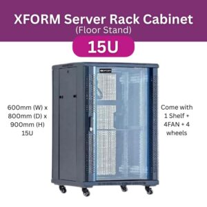 XForm Floor Stand Cabinet Server Rack 15U 600mm W x 800mm D x 900mm H Come with 1 Shelf + 4FAN + 4 wheels