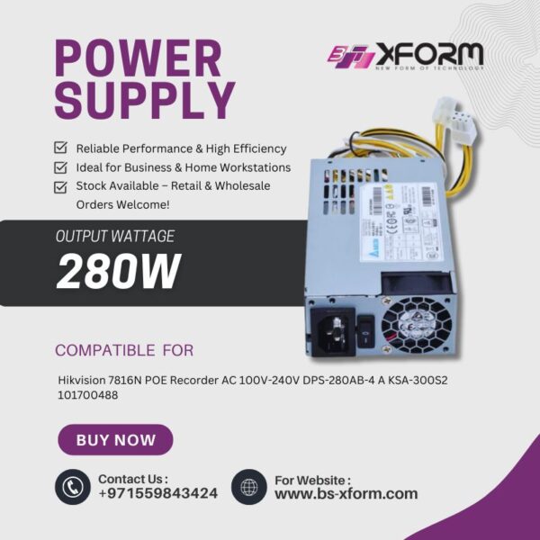 Replc. Power supply 280W Compatible for Model Hikvision 7816N POE Recorder AC 100V-240V DPS-280AB-4 A KSA-300S2 101700488 - cover photo - 1p